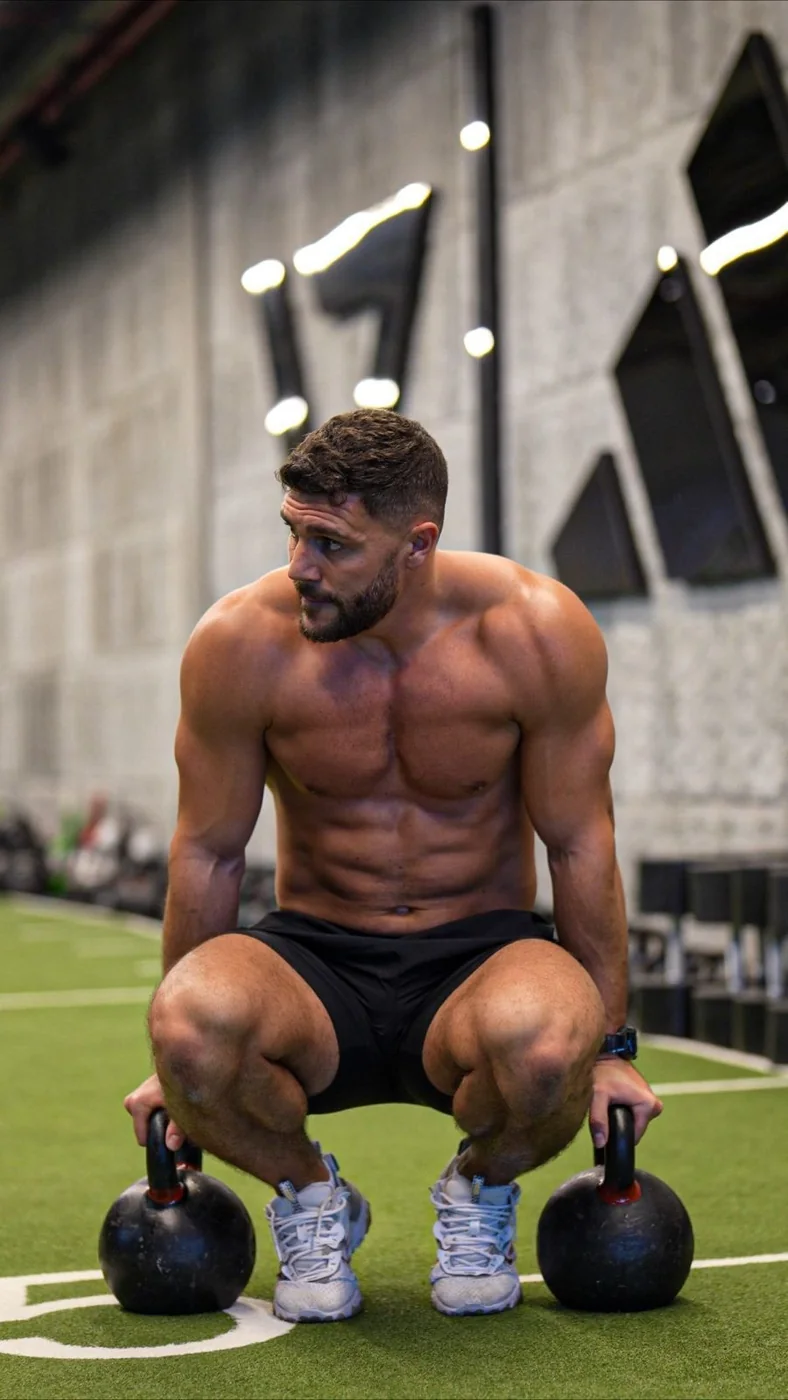 Homme s’entraînant avec des kettlebells
